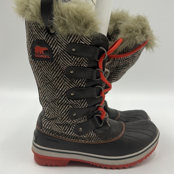 SOREL TOFINO BOOT WOMEN SIZE 7 BROWN HERRINGBONE CORDOVAN FUR WATERPROOF BOOT - Picture 4 of 10